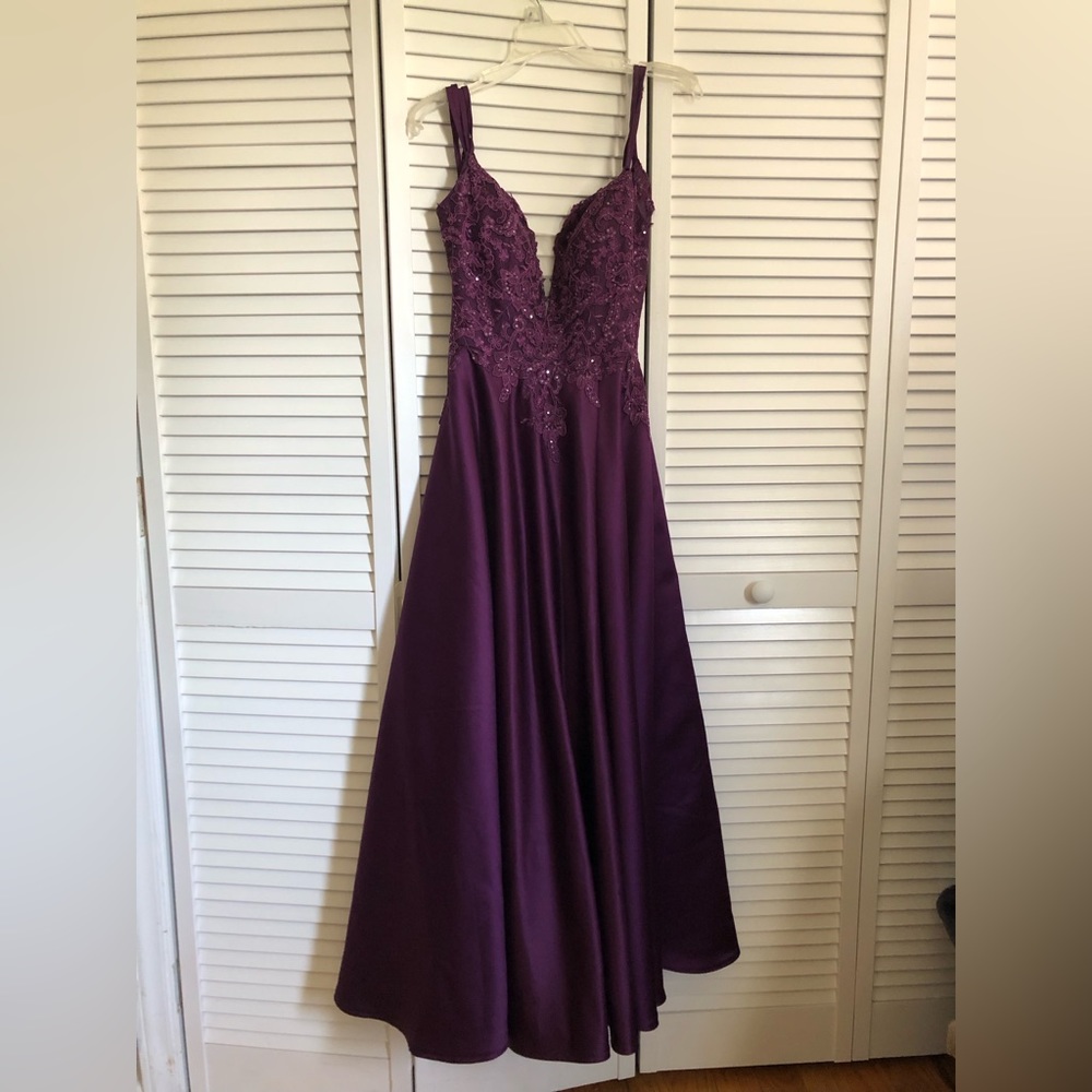 Grape Chiffon Prom Dress w/Leg Slit